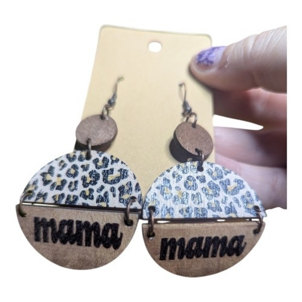 NEW Mama Earrings Brown Animal Print